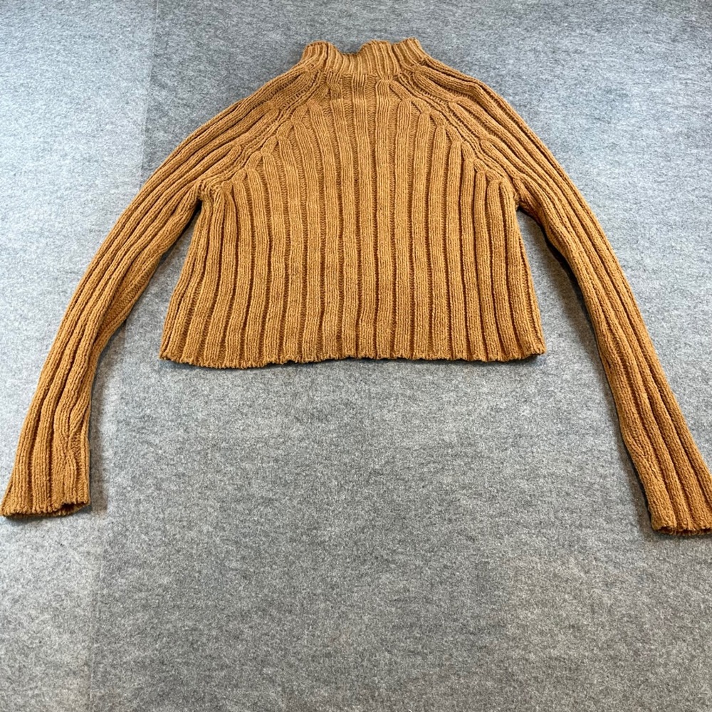 American Eagle Womens Chenille‎ Mock Neck Sweater Brown Boho Cropped Small NWT
